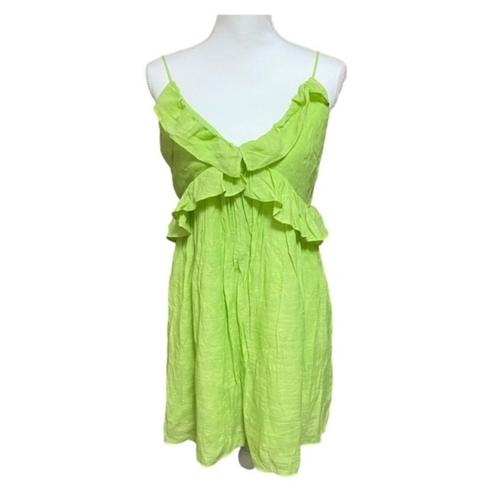 Lush Women’s Large Neon Green‎ Ruffle Dress Joanne Sleeveless Spaghetti Straps